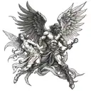 angel demon war scene tattoo design idea