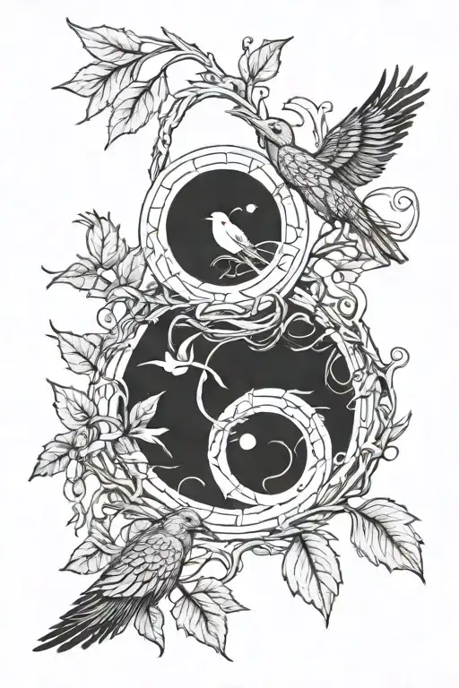 A tattoo design symbolizing the bond between you and your partner, incorporating elements of Lotr and bird watching tattoo design idea