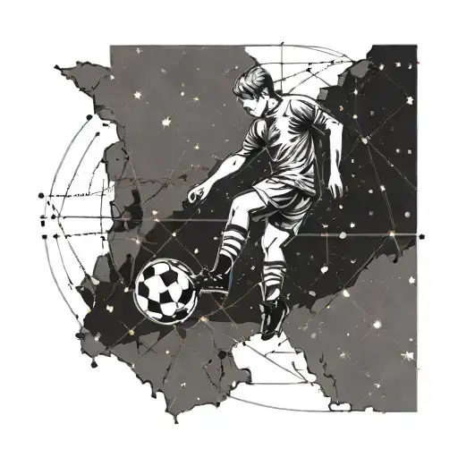 A constellation map of Nebraska with a soccer player kicking a planet tattoo design idea