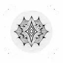 A chakra symbol incorporated into a black and grey mountain landscape tattoo design idea