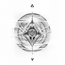 A chakra symbol incorporated into a black and grey mountain landscape tattoo design idea