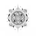 A chakra symbol formed by mountain peaks in a black-grey style tattoo design idea