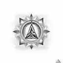 A chakra symbol formed by mountain peaks in a black-grey style tattoo design idea