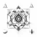 A chakra symbol formed by mountain peaks in a black-grey style tattoo design idea