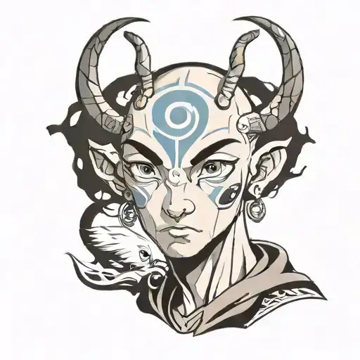 avatar aang's head with stolas's eyes  tattoo design idea