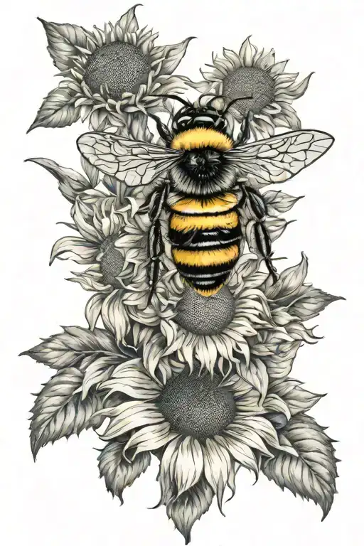 bumblebee with honecomb and sunflowers  tattoo design idea