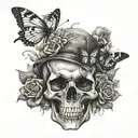 skull with butterfly, bear and monkey tattoo design idea