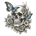 skull with butterfly, bear and monkey tattoo design idea
