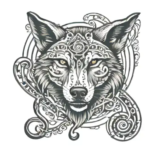 Aham brahmasmi, wolf, cross, music note intertwined tattoo design idea