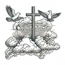 clouds with three crosses horizontally, the middle one being the largest and doves in the clouds  tattoo design idea