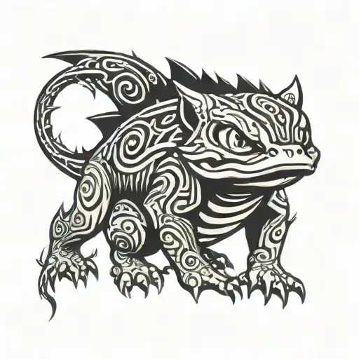Bulbasaur as a monster from the monster hunter video game series tattoo design idea