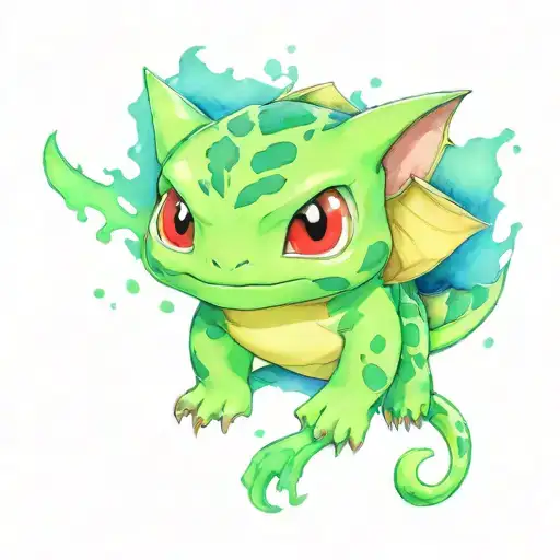 Bulbasaur as a monster from the monster hunter video game series tattoo design idea