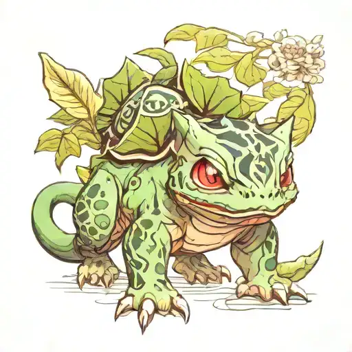 what bulbasaur would look like in the Monster Hunter video game series tattoo design idea