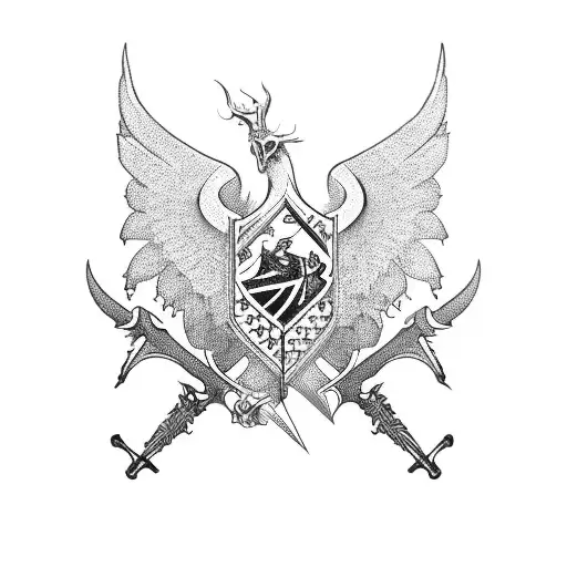 Gothic interpretation of the Ukrainian flag coat of arms combined with tribal elements tattoo design idea