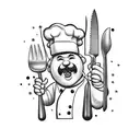 Rockstar chef with knives as instruments tattoo design idea