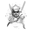 Rockstar chef with knives as instruments tattoo design idea