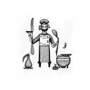 Rockstar chef with knives as instruments tattoo design idea