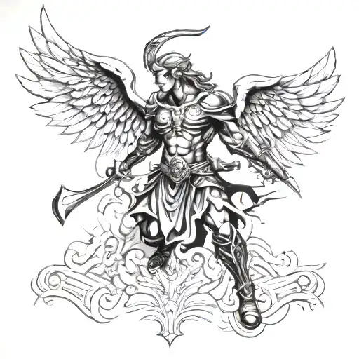 Warrior Angel fighting tattoo design idea