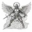 Warrior Angel fighting tattoo design idea
