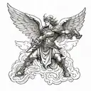 Warrior Angel fighting tattoo design idea