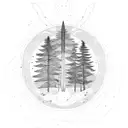 Pleine lune, aurores boréales, forêt de sapins, cascade, rivière tattoo design idea