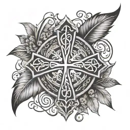 Celtic cross Indian shield vines feathers  clover  tattoo design idea