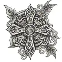 Celtic cross Indian shield vines hanging tattoo design idea