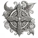 Celtic cross Indian shield vines hanging tattoo design idea