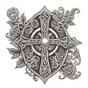 Celtic cross Indian shield vines hanging tattoo design idea