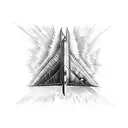 A surreal composition of a fighter jet flying through a psychedelic Pink Floyd album cover tattoo design idea