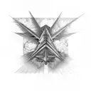 A surreal composition of a fighter jet flying through a psychedelic Pink Floyd album cover tattoo design idea