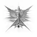 A surreal composition of a fighter jet flying through a psychedelic Pink Floyd album cover tattoo design idea