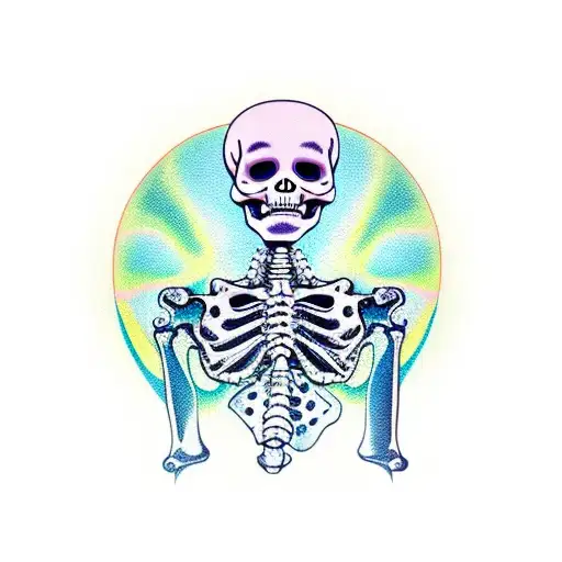 A trippy skeleton with dilated pupils, a joint and a drink in his hand tattoo design idea