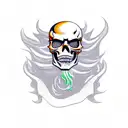 A flaming skull surrounded by beautiful women riding motorcycles tattoo design idea