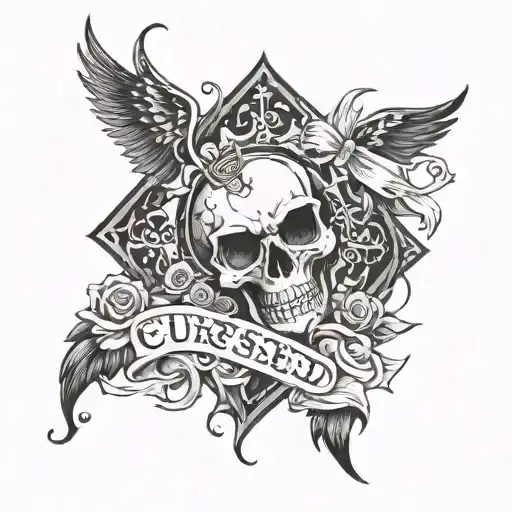 cursed & blessed written tattoo design idea