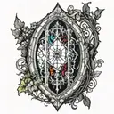 Gothic black and White cathedral Window with colored stained glass and vines  tattoo design idea