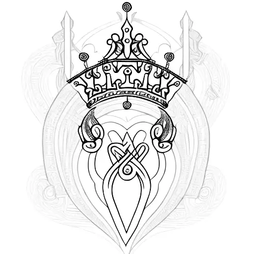 An intricate black-grey tattoo of a crown adorned with musical notes, representing your love for both music and royalty. tattoo design idea