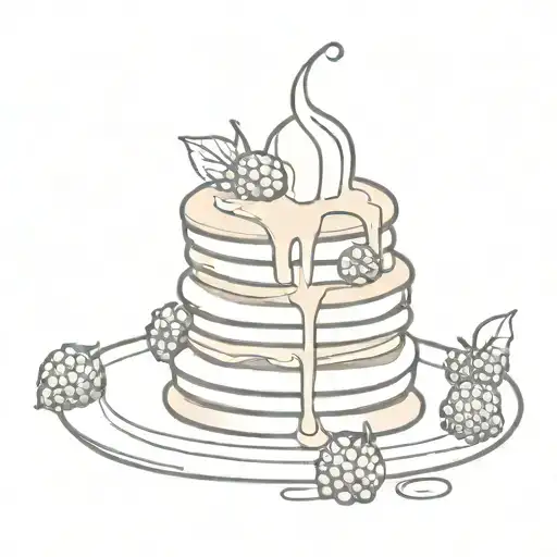 A minimalist tattoo design of a pancake stack with a dollop of whipped cream and a scattering of berries, showcasing your favorite breakfast foods in a simple and elegant way tattoo design idea