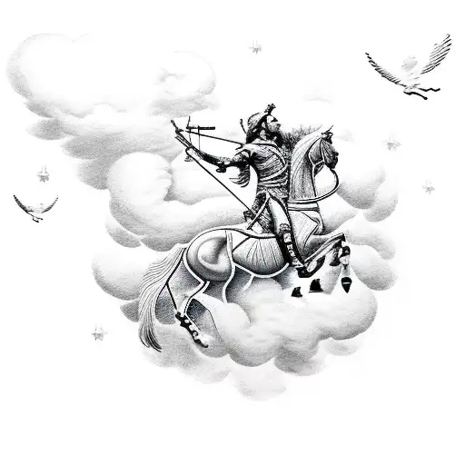 sagittarius man with cloud and doves around . make it tough tattoo design idea