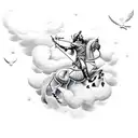 sagittarius man with cloud and doves around . make it tough tattoo design idea