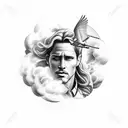 sagittarius man with cloud and doves around . make it tough tattoo design idea