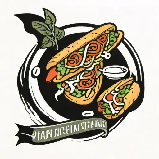 bahn mi vietnamese sandwich in traditional American style tattoo design  tattoo design idea