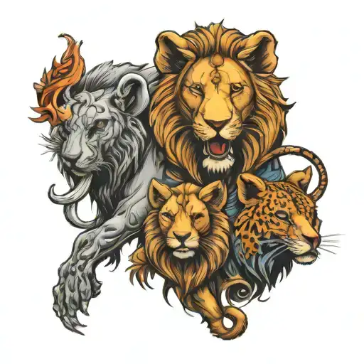elephants wolf lion tattoo design idea