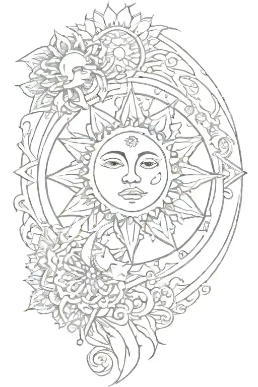 Sun Moon intertwined mandala design incorporating tattoo design idea