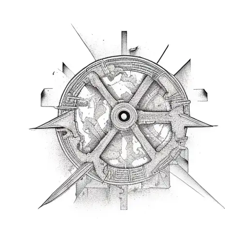 post apocalypse city tattoo design idea