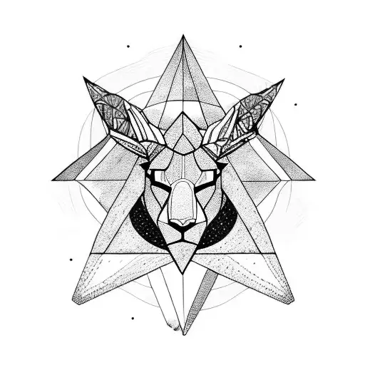 Triangle with a deer's head inside it and an lion's eye above triangle and eagle's wings on two sides of the triangle  tattoo design idea