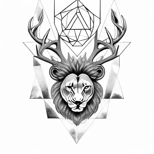 triangle with an eye with deer's head with eagle's wings with lion's teeth tattoo design idea