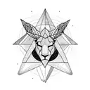 Triangle with a deer's head inside it and an lion's eye above triangle and eagle's wings on two sides of the triangle  tattoo design idea