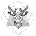 Triangle with a deer's head inside it and an lion's eye above triangle and eagle's wings on two sides of the triangle  tattoo design idea