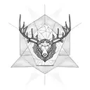 Triangle with a deer's head inside it and an lion's eye above triangle and eagle's wings on two sides of the triangle  tattoo design idea
